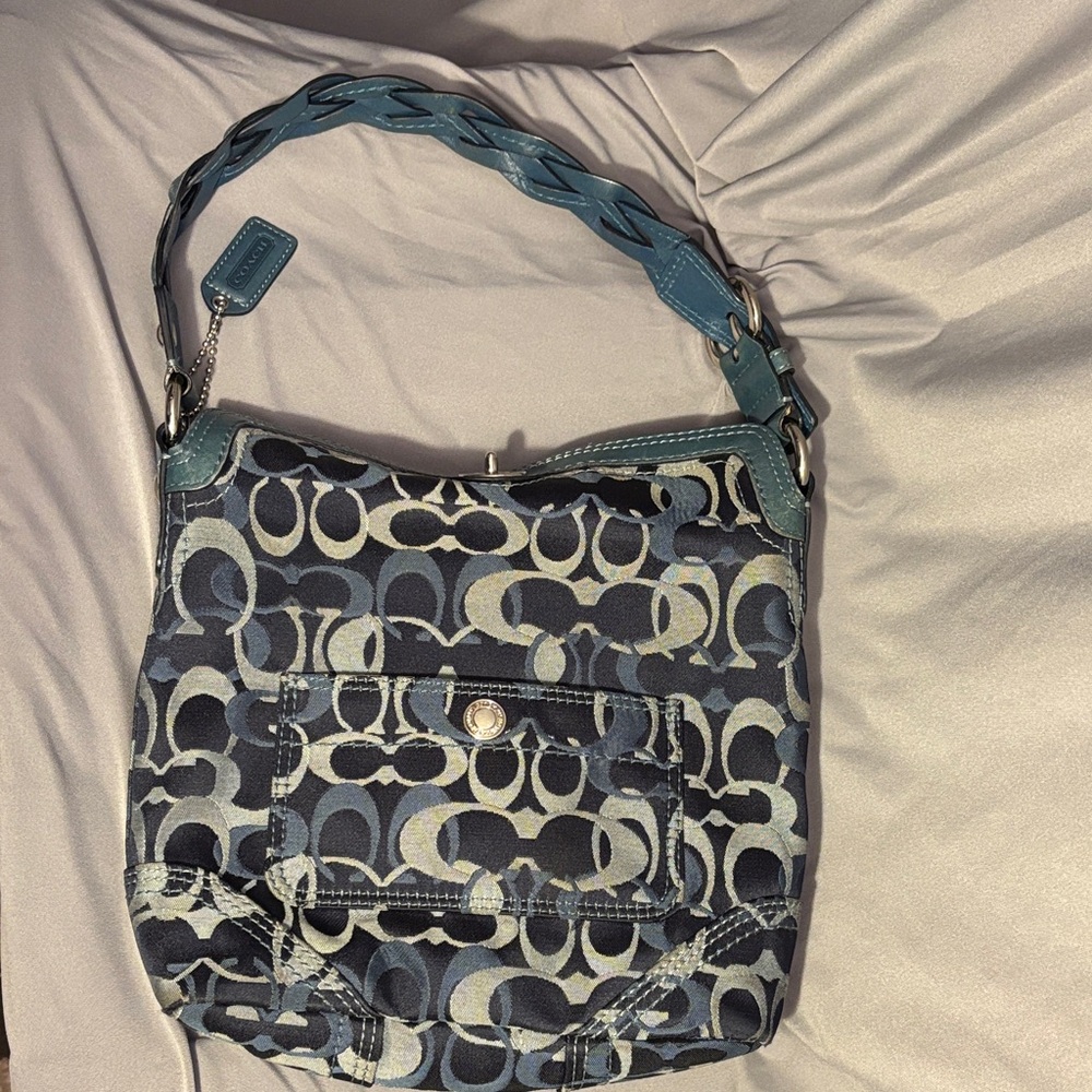 Coach Navy and Gray Patterned Shoulder Bag